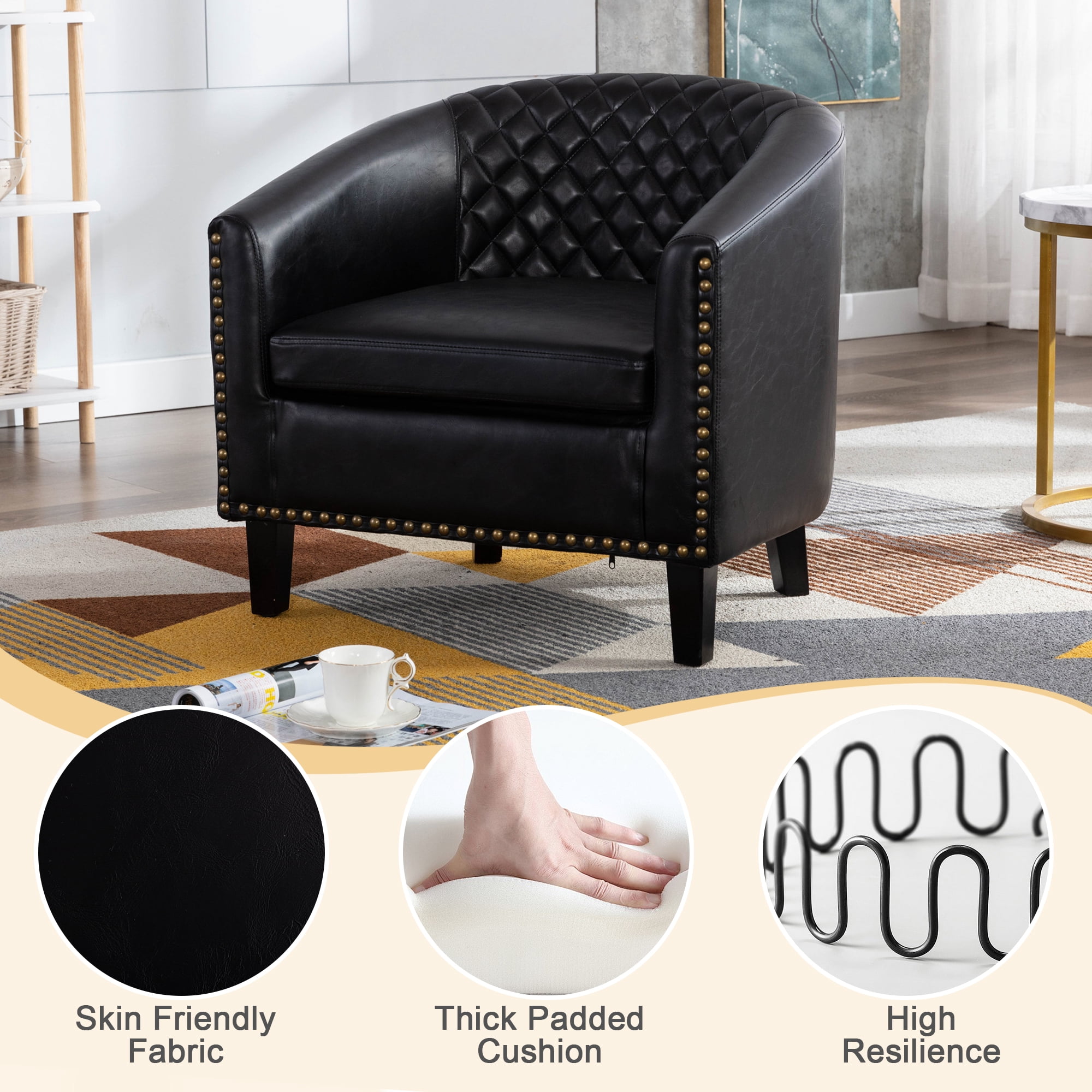 MOONMISS Barrel Accent Chair Club Armchairs(Set of 2),Comfy chairs for Living Room,Bedroom,Black