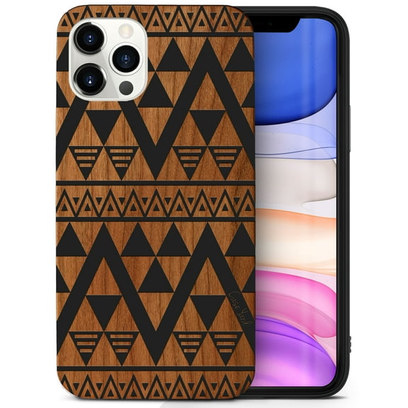 Case Yard Wooden Case for iPhone-11-Pro-Max Soft TPU Silicone cover Slim Fit Shockproof Wood Protective Phone Cover for Girls Boys Men and Women Supports Wireless Charging Triangle Pattern Design