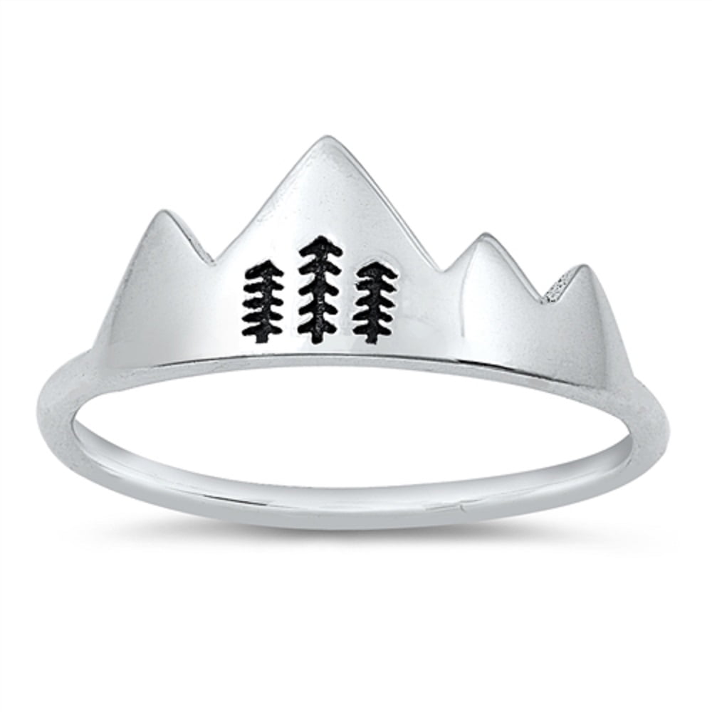 CloseoutWarehouse Oxidized Sterling Silver Mountains and Trees Ring