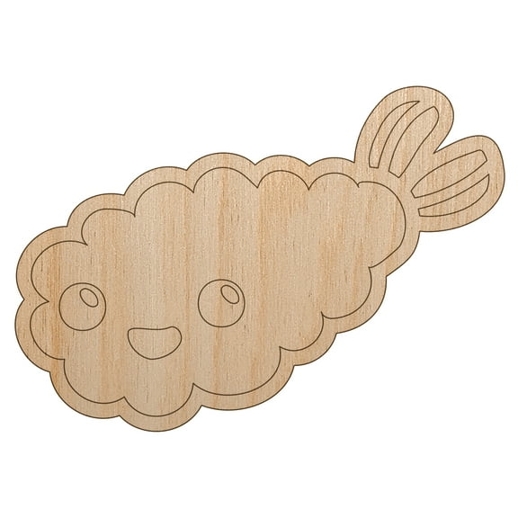 Kawaii Cute Shrimp Tempura Ebi Wood Shape Unfinished Piece Cutout Craft DIY Projects - 4.70 Inch Size - 1/8 Inch Thick