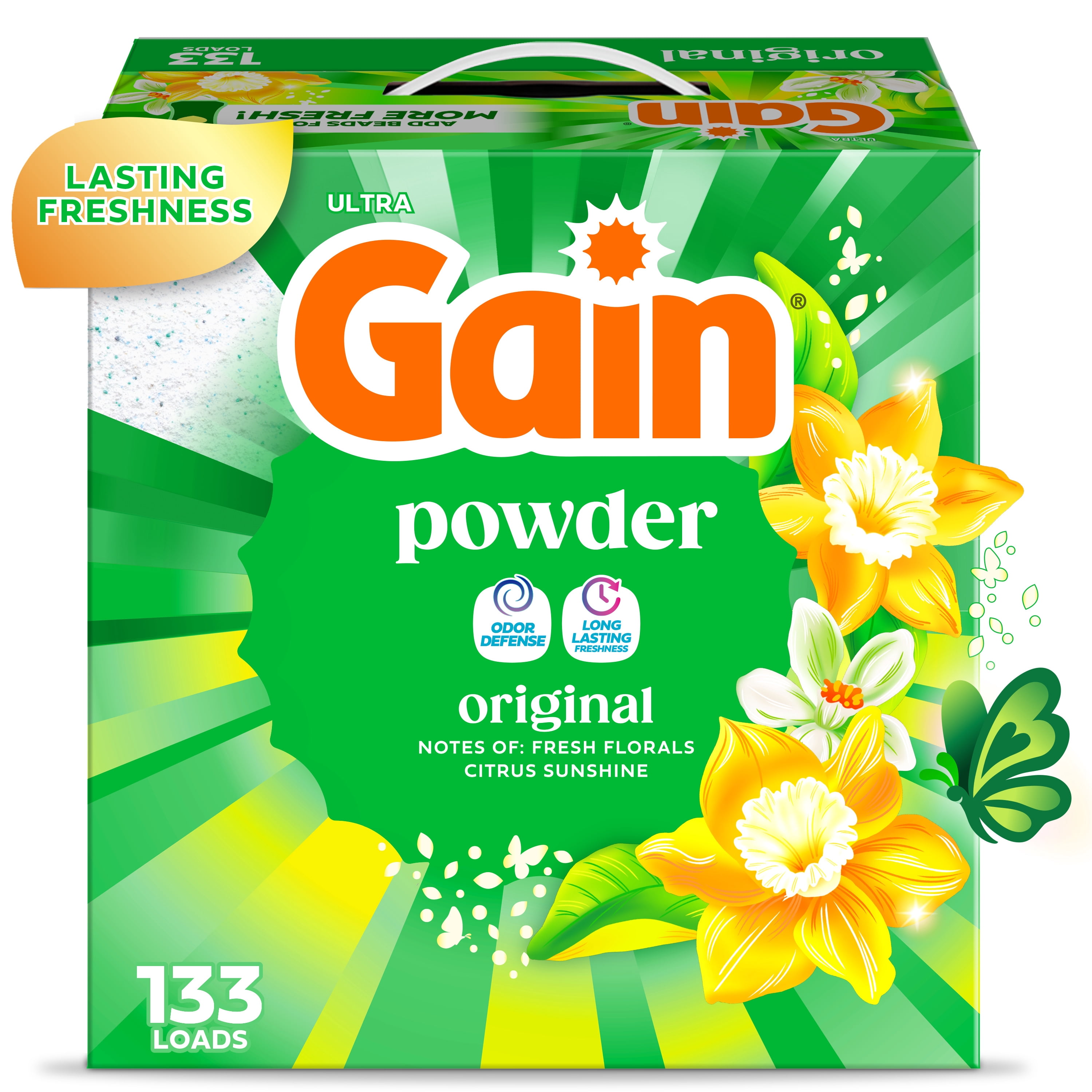 (2 pack) Gain Powder Laundry Detergent, Original Scent, 123 oz, 133 Loads
