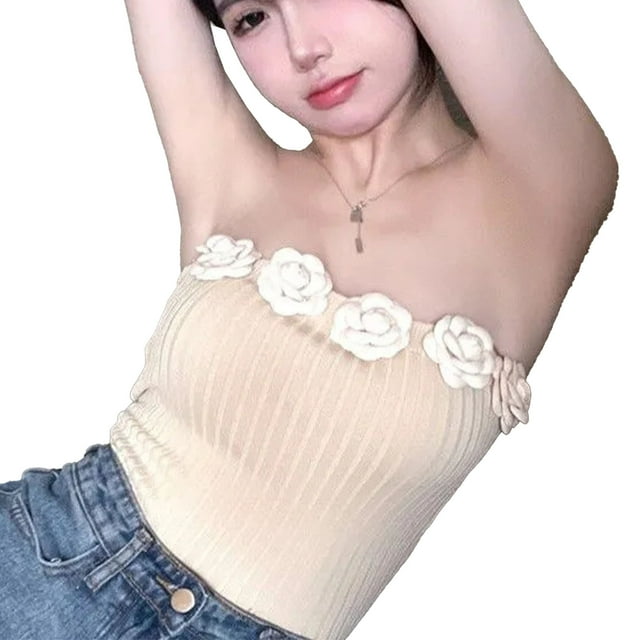 Top de tubo para mujer top sin tirantes de punto ligero con hombros descubiertos para el ocio diario ANGGREK Otros