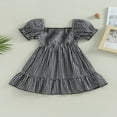 thumbnail image 2 of Robe d'Été Décontractée pour Bébé Fille Manches Courtes Bouffantes Robe Trapèze à Carreaux, 2 of 8