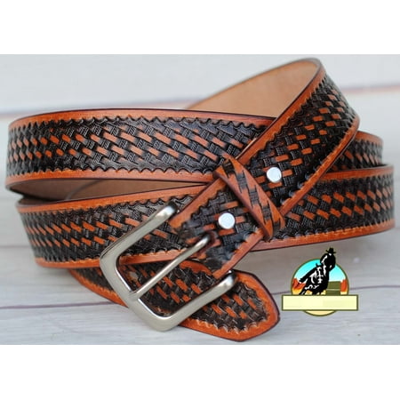 prorider tackrus weave tan belt basket western tool handmade mens leather