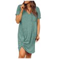 thumbnail image 1 of Robes d'Été pour Femmes 2022 Mode pour Femmes Couleur Unie Nœud à Nouer Col en V Manches Courtes Robe Décontractée, 1 of 5