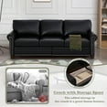 thumbnail image 4 of 3-Seat Sofa with Storage Boxes, Faux Leather Mid Century Modern Couches, Comfy Chairs with Nails Decoration and Wood Legs for Living Room, Black, 4 of 8