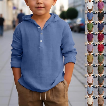 Boy Shirts Youth Solid Long Sleeve Hooded Beach Breathable Top Toddler Clothes for Boys 12-13Y