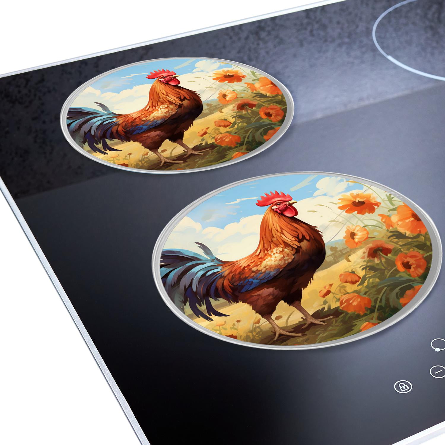 Round Stove Burner Covers 4 Pcs Metal Electric Stove Burner Covers 8Inch And 10Inch ,Lovely Rooster Butterfly Flower beautiful