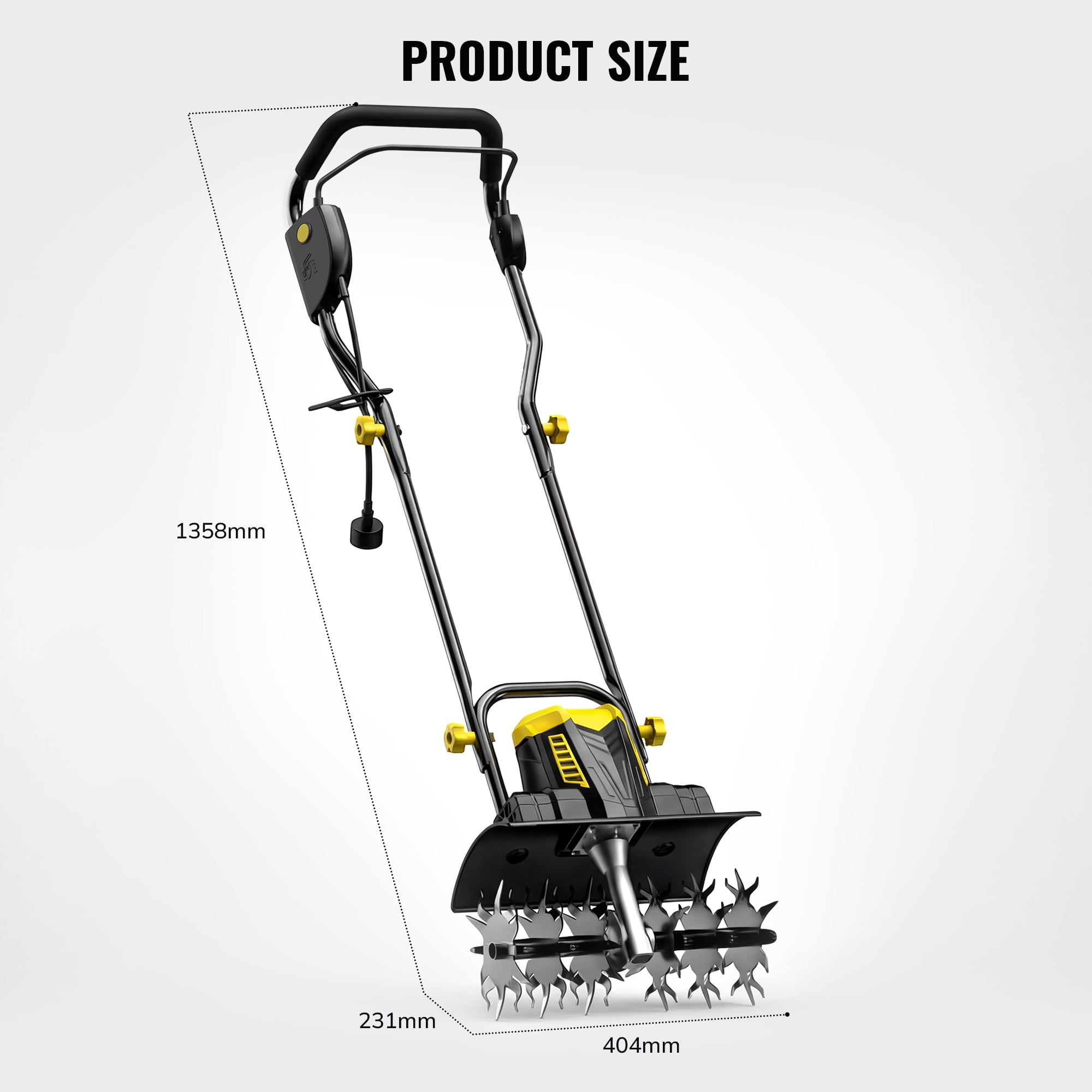 Tcisa Electric Garden Tiller, 16-in Working Width with Mudguards for Gardening Weeding Soil Cultivation, Yellow