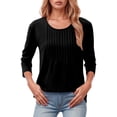 thumbnail image 1 of UANWENN Haut Plissé à Manches Longues Mode Décontractée Col Rond Bas pour Femmes Chemises à Manches Longues Fines T-Shirt Raglan Décontracté, 1 of 4