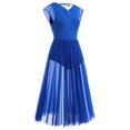 thumbnail image 2 of IBTOM CASTLE Women Lyrical Dance Dress Adult Modern Contemporary Dancewear Cap Sleeve Flowy Mesh Split Maxi Long Dress S Royal Blue, 2 of 8