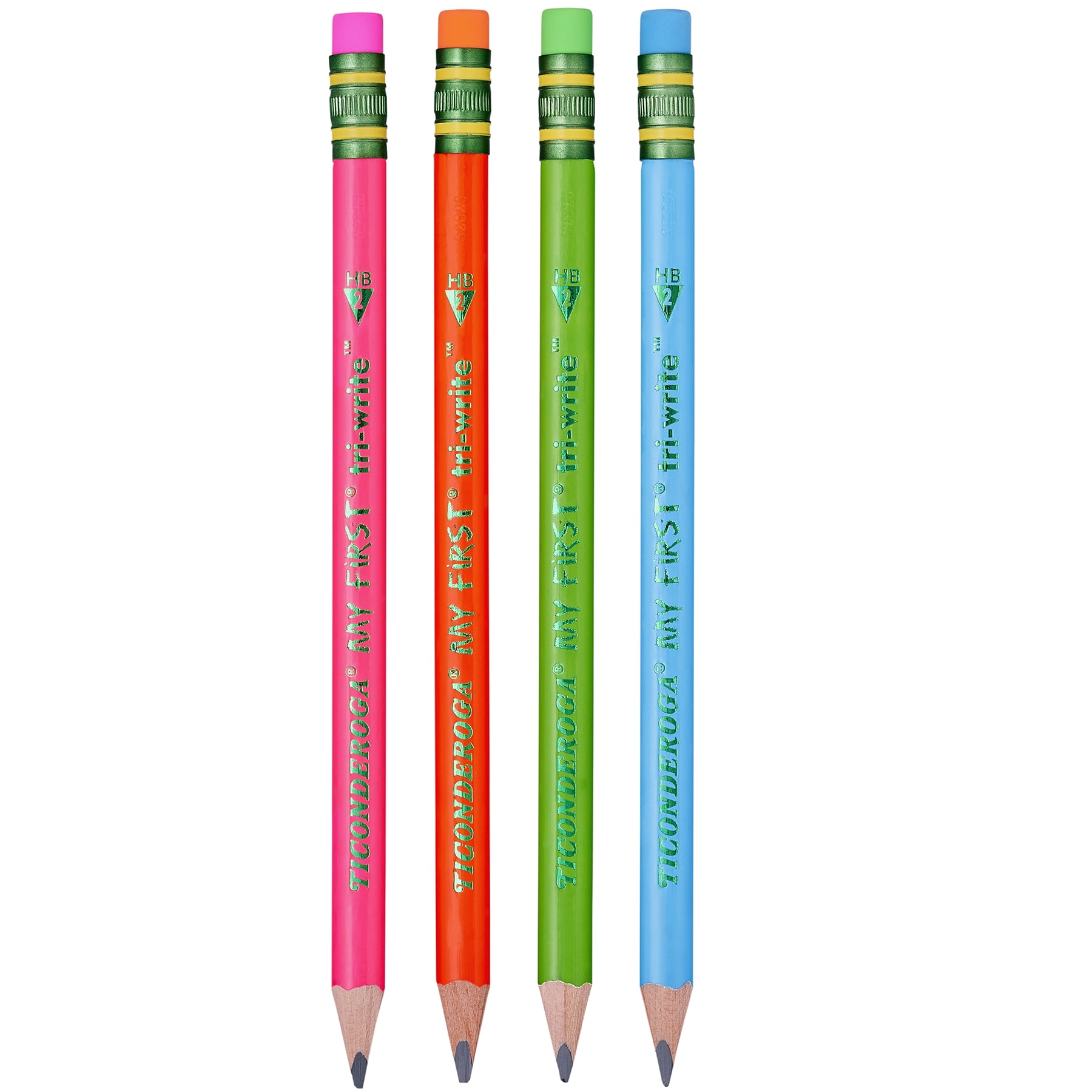 Ticonderoga My First Tri-Write Wood-Cased Pencils, Neon Assorted, 12 Per Pack, 2 Packs