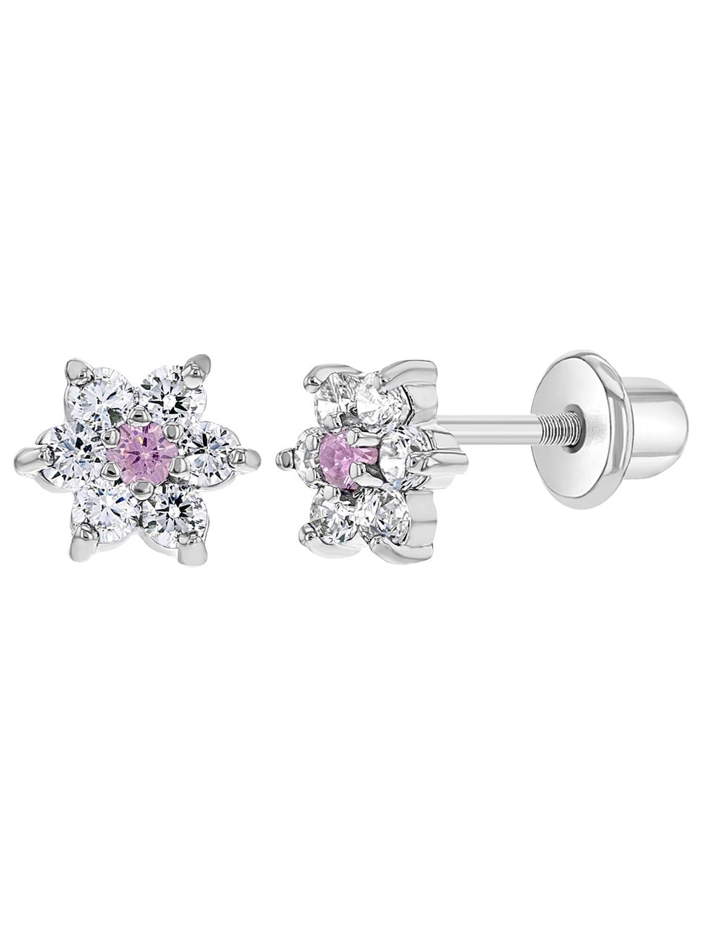 Details about   18K White Gold Plated Pink CZ Screw  Round Earrings for Baby Girls 5mm 