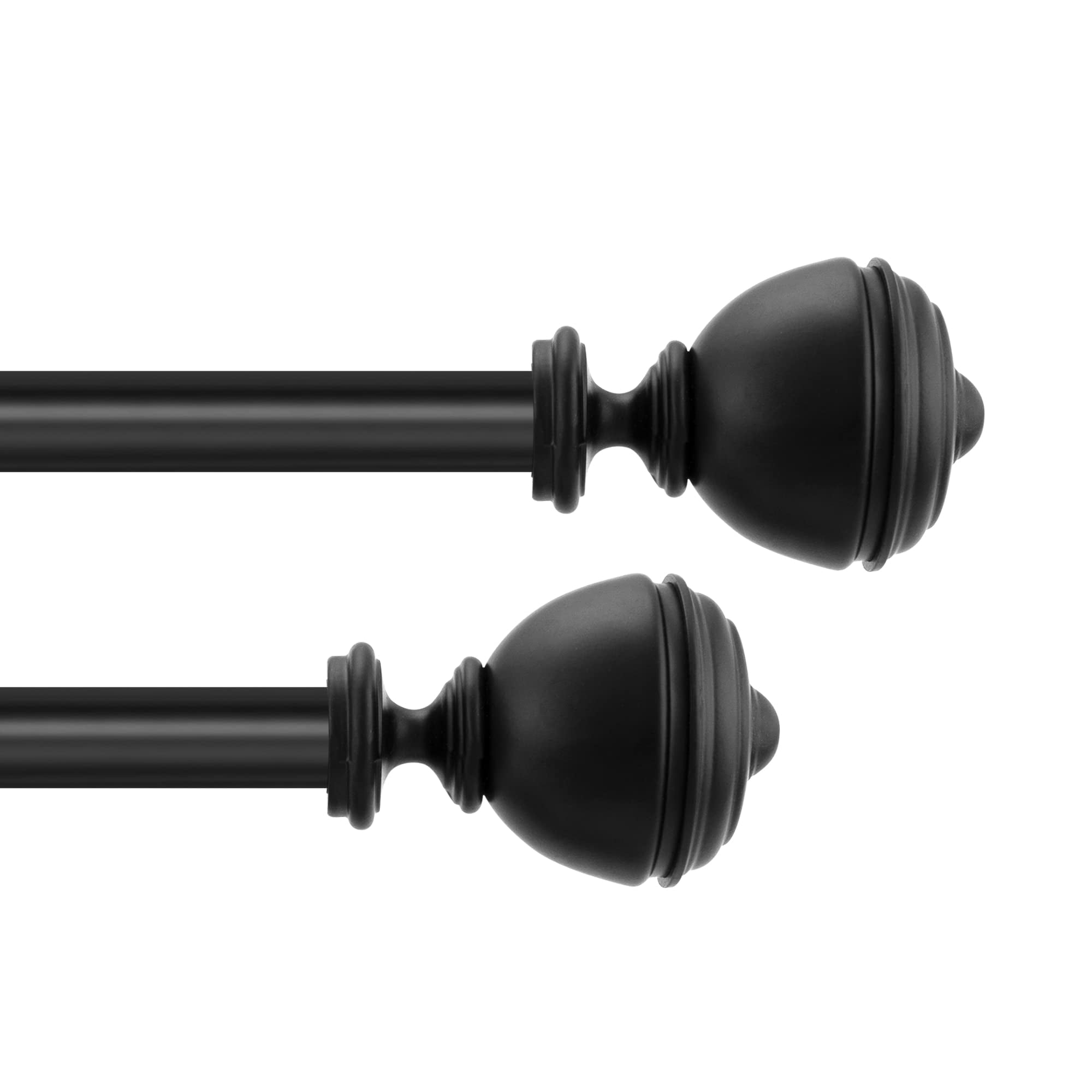 Deco Window 25mm Diameter Black Stacked Round Adjustable Single Curtain Rods, 36 in - 66 in