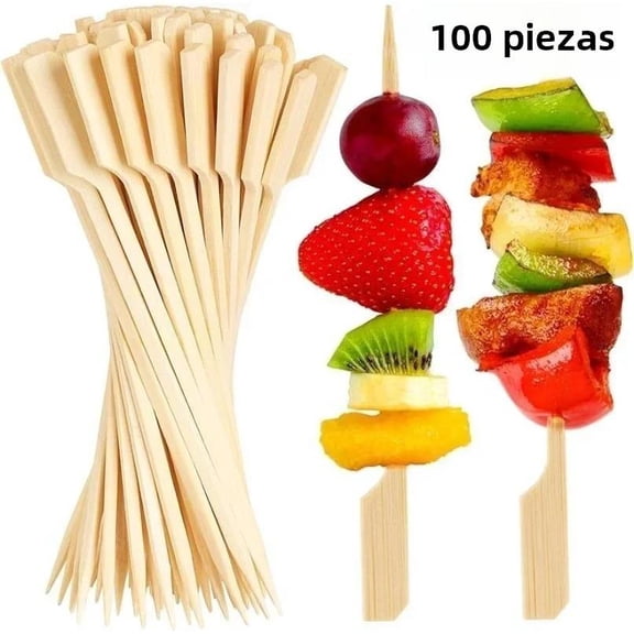 4.7 Inch Bamboo BBQ Skewers, Natural Wood Charcuterie and Fruit Appetizer Sticks for Picnics and Parties 100PCS