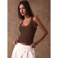 thumbnail image 6 of Women'S Studded Ribbed Knit Tank Top Square Neck Sleeveless Fitted Y2K Going Out Crop Tops Dark Brown S, 6 of 9