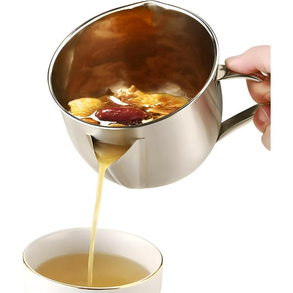 Fat Separator with Dual Spout Design, Stainless Steel Gravy and Sauce Strainer for Broth, Soup, Stew, Hot Pot, Cool Touch Handle (L, 6 CUP)