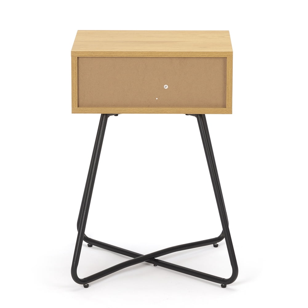 Kadyn Modern Nightstand, End Table with Drawer, Cross Legs, Bedside Table for Closet, Living Room, Oak-2PCS