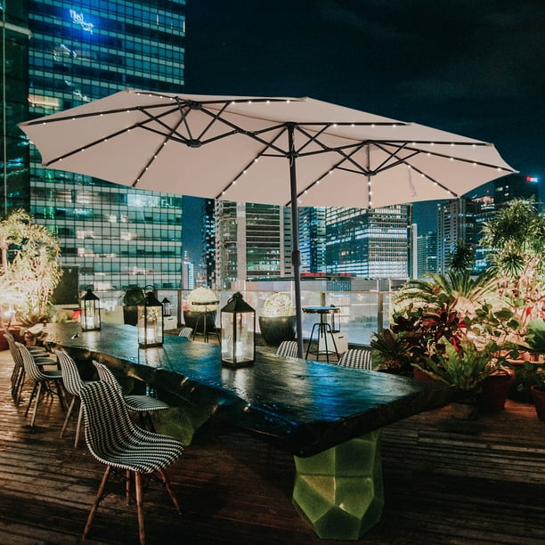 Jaxpety 15ft Large Patio Double Sided Sun Shade Market Umbrella Outdoor With 48 Solar Powered Led Lights Crank Com Jaxpety 15ft Large Patio Double Sided, Extra Large Patio Umbrella With Led Lights