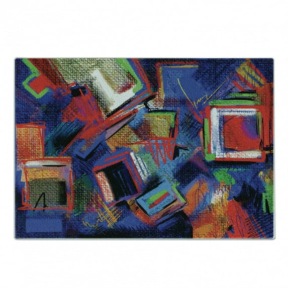 Contemporary Cutting Board, Abstract Hand Painted Style Composition Creativity Modern Grunge Look, Decorative Tempered Glass Cutting and Serving Board, in 3 Sizes, by Ambesonne