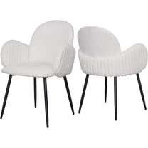 Fohfurniture Set of 2 White Velvet Dining Chairs & Makeup Vanity Chairs, Modern Tufted Accent Armchairs with Metal Legs for Bedroom, Home Office, Living Room, Plush Curved Backrest, Space-Saving Pair