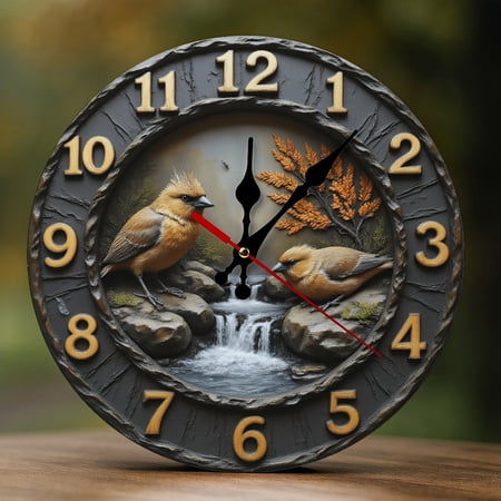 Wall Clock Decorative - Rustic Brown Birds Print 2D Vintage Wall Clocks Battery Operated Silent Non-Ticking for Bedroom, Living Room, Kitchen, Office, Classroom, 10 Inch
