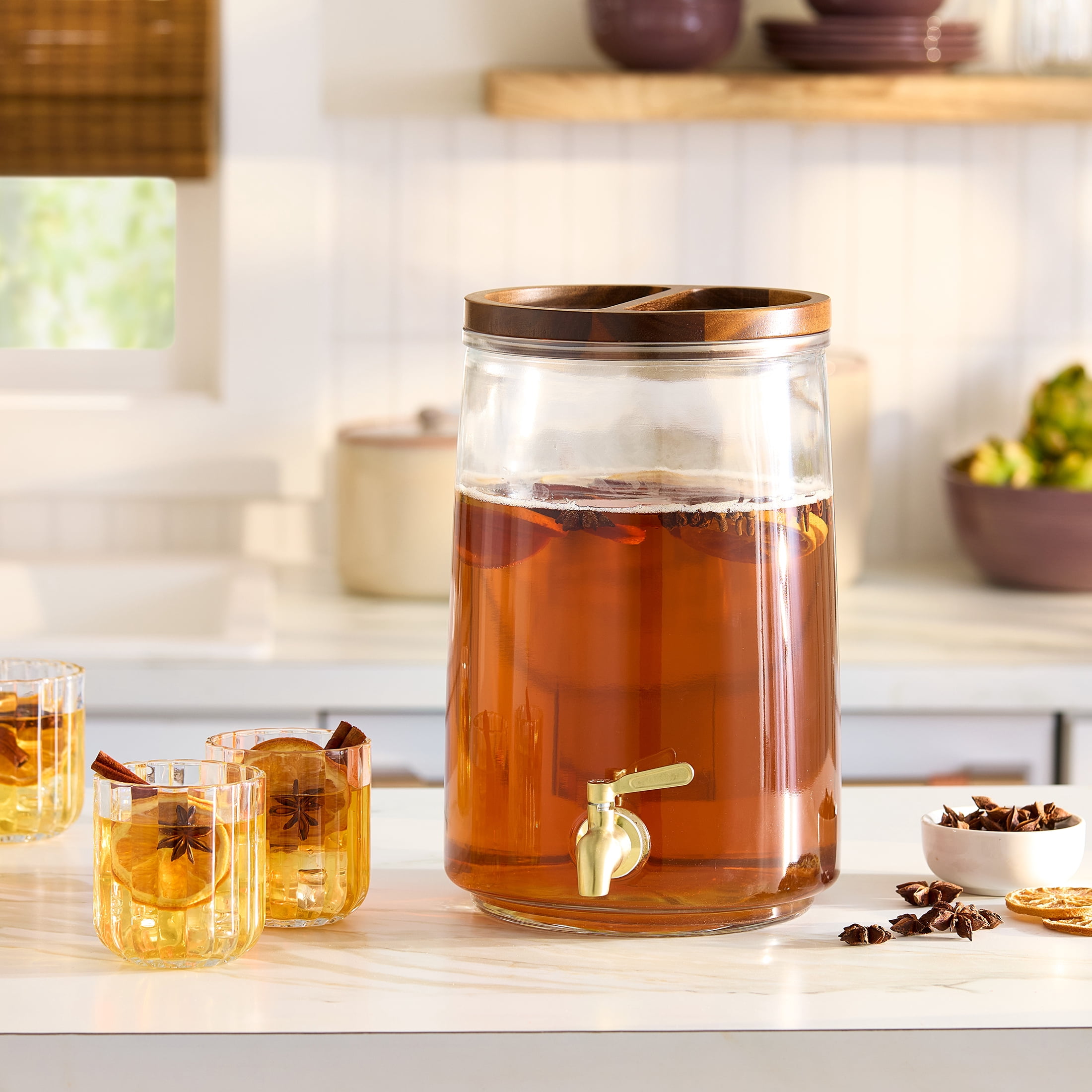 Better Homes & Gardens 2 Gallon Glass Beverage Dispenser with Wood Lid