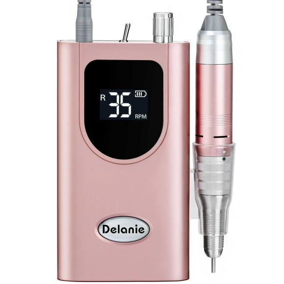 Delanie Professional Nail Drill High Torque 35000 RPM Rechargeable Portable Electric Nail File for Acrylic & Gel, High Speed, Low Heat, Low Vibration, Rose