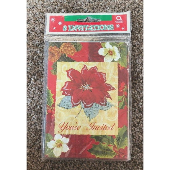 Holiday Botanical Christmas Holiday Invitations 8 Ct Amscan NEW