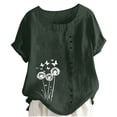 thumbnail image 2 of QUNYINEY Over Sized T Shirt Women Floral Short Sleeve Cotton Summer Tunic Tops Crew Neck Casual Pullover Loose Fit Button Shirts, 2 of 5