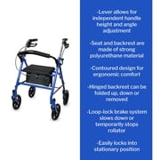 McKesson Rollator Walker for Seniors with Seat, Wheels - Blue, 300 lbs Capacity, 1 Ct