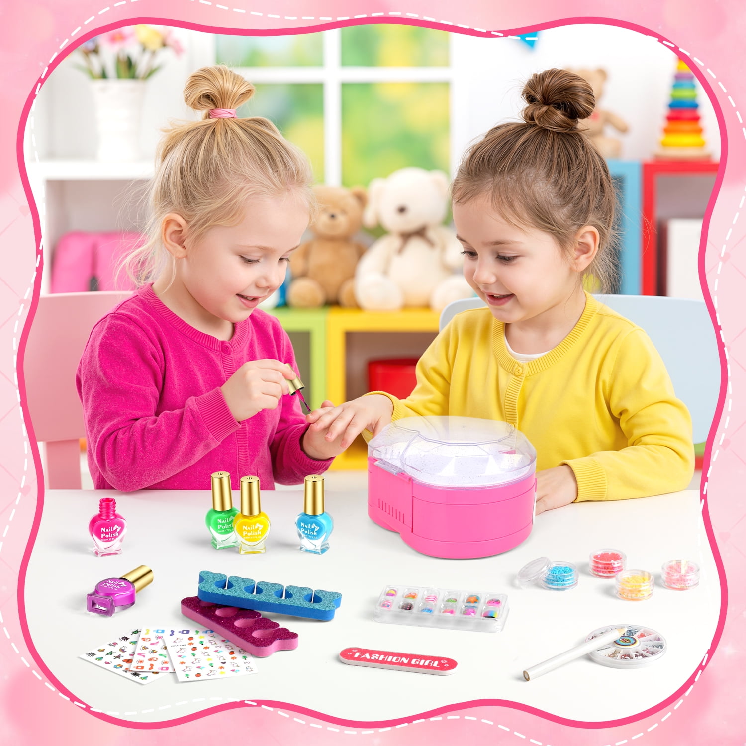 Beefunni Kids Nail Polish Set for Girls, Nail Art Kit for Kids Age 7-12 with Nail Dryer, Nail Kit Kids,All-in-One Organizer Nail Dryer, Birthday Gift for Kids 3-12 Years OldBeefunni Kids Nail Polish