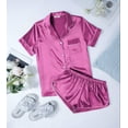 thumbnail image 7 of Ekouaer Womens Satin Sleep Set Short Sleeve Silk Style Nightwear Button Front Two Piece Lounge Shorts Outfit, 7 of 7