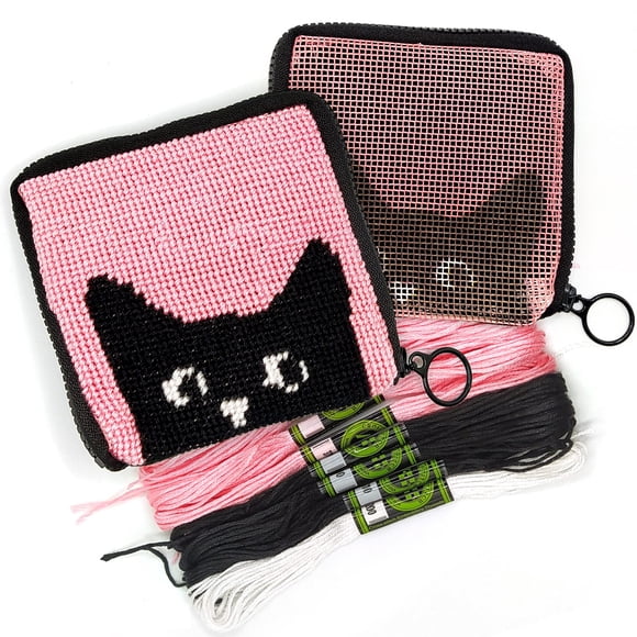 Kit de billetera Needlepoint Craftiloo para niños, bordado Arts Cat