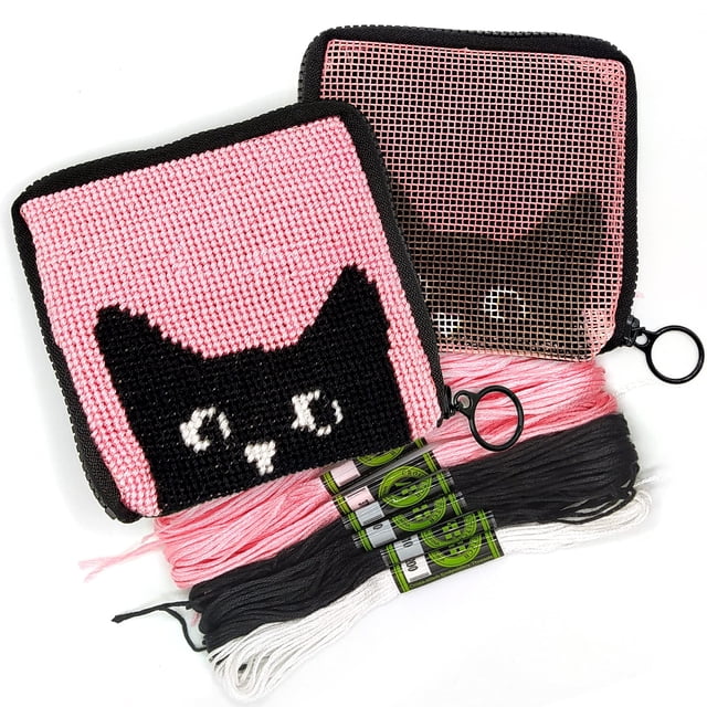 Kit de billetera Needlepoint Craftiloo para niños, bordado Arts Cat