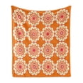 thumbnail image 1 of Orange and Pink Soft Flannel Fleece Blanket, Geometric Floral Ornaments Retro Style Geometric Curvy Circles, Cozy Plush for Indoor and Outdoor Use, 70" x 90", Orange Ivory and Pink, by Ambesonne, 1 of 6