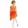 thumbnail image 4 of Hansber Kids Girls Lyrical Dance Dress Gymnastics Skirted Leotard Long Sleeve Asymmetrical Modern Dance Dress Orange 6, 4 of 5