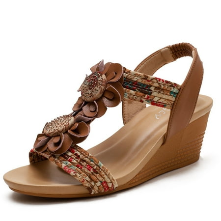 

Wedge Sandals for Women Womens Dressy Summer Crystal Flat Sandals Open Toe Bohemian Womans Sandals