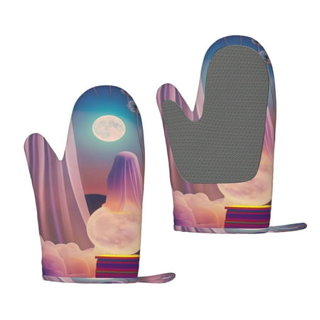 

Matuu Dreamy Moonlit Window for Silicone Oven Gloves Heat Resistant Grilling Gloves Non-Slip Silicone Oven Mitt Great for Grilling Kitchen and Cooking