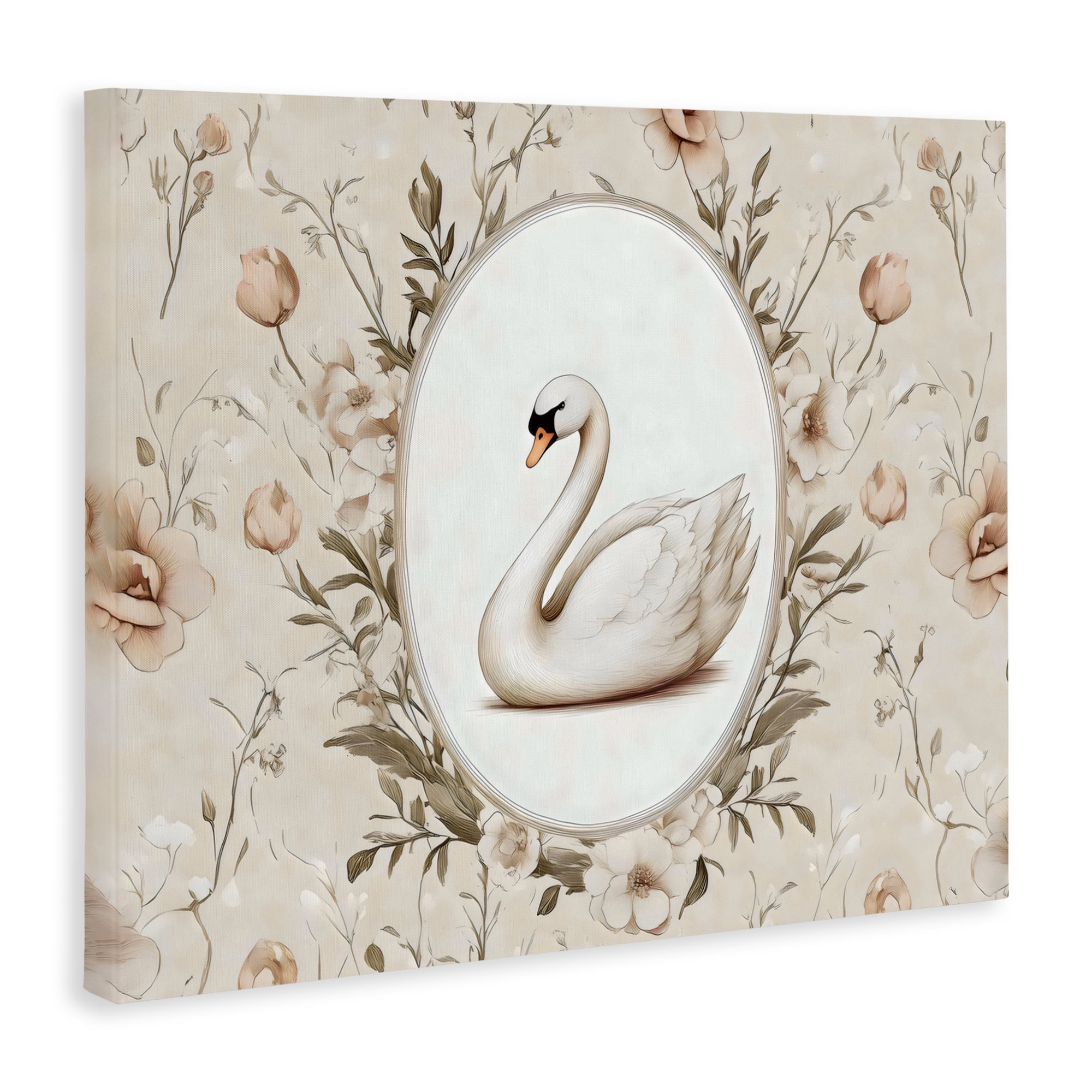 Stupell Industries Swan Vignette in Floral Border Canvas Wall Art, design by Arlington Prints