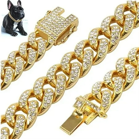 Chain Metal Dog Collar Cuban Diamond Necklace Cute Fashion Pet Link Jewelry Accessories for Small Medium Large Dogs Cats