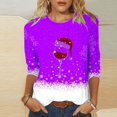 thumbnail image 2 of Bcresic Christmas Shirt Womens Xmas Hat Red Wine Glass Graphic T-Shirts Cute Snowflake Colorblock Tunic Tops Casual Crewneck T Shirts Christmas Holiday Basic Tee Blouse 2024,#01_Purple,X-Large, 2 of 4