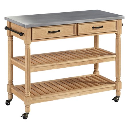 Savannah Natural Kitchen Cart with Stainless Steel Top