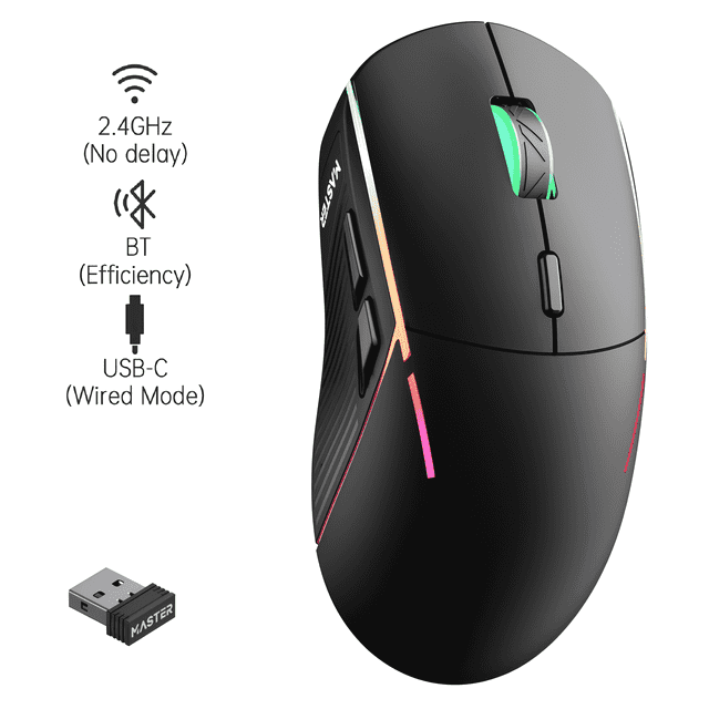 FFN Wireless Gaming Mouse ,Colorful 9 Backlight,16000 DPI,75H Battery Standby,3 Mode USB-C/2.4G/Dual Bluetooth 5.0 Portable Rechargeable Gaming Mice for PC/PS5/Mac Computer and Laptop/Tablet-Black