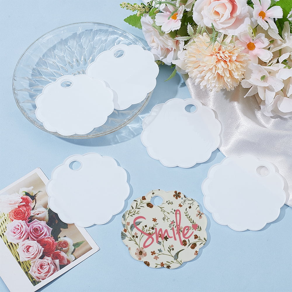8Pcs Acrylic Heat Transfer Big Pendants Blank Tags Flower 79.5x81.5x3.5mm Hole: 12mm