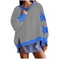 thumbnail image 1 of Timegard Womens Crewneck Sweatshirts Striped Long Sleeve Side Split Pullover Fall Casual Loose Tops, 1 of 6