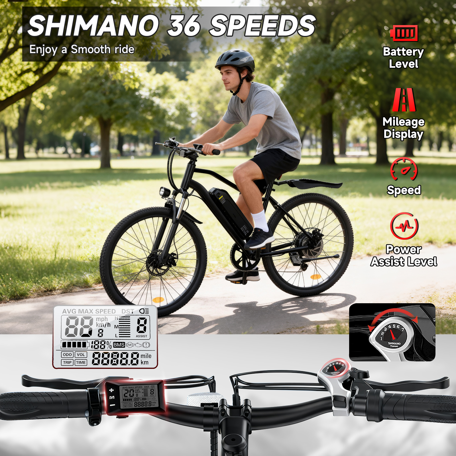 FlyORO 26in Electric Bike for Adults,500W Mountain Electric Bicycle with 13Ah Removable Battery,Front Damping System,Black