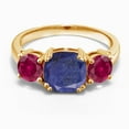 thumbnail image 2 of Gem Stone King 18K Yellow Gold Plated Silver Blue Lapis and Red Created Ruby 3 Stone Engagement Ring for Women (4.00 Cttw, Gemstone, Cushion 8MM, Size 5), 2 of 5