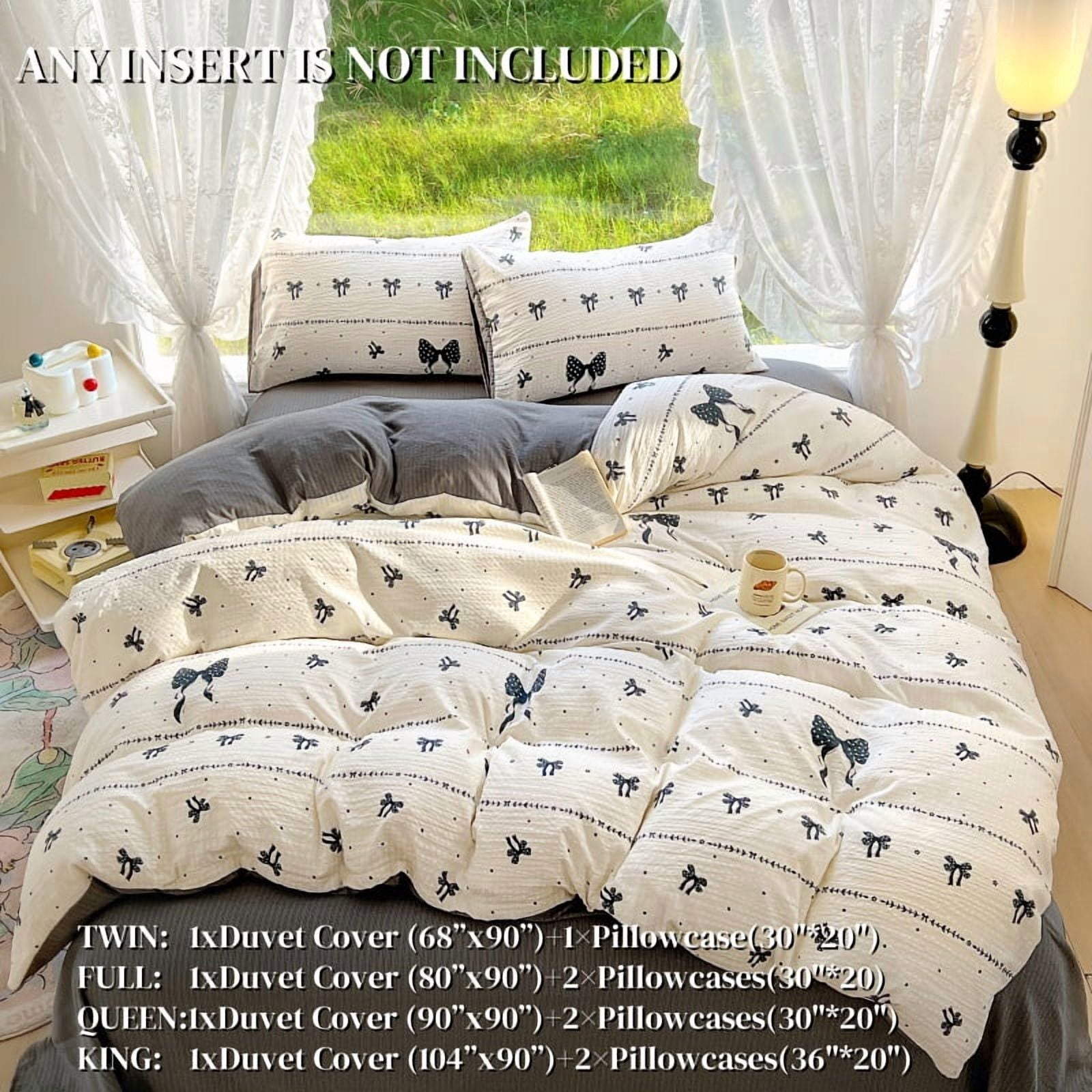 JOLUSERE 2 Pieces Reversible Duvet Cover Twin Set White with Black Bows Flowers