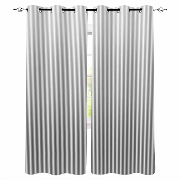 Gray Striped Blackout Curtains 39 Inches Long for Bedroom, Modern Minimalist Vertical Stripes Lines Thermal Insulated Room Darkening Black Out Window Curtain Panels Grommet Drapes for Living Room